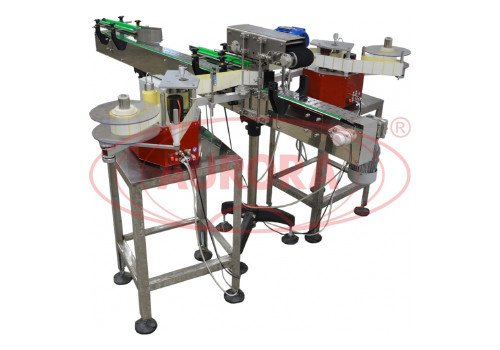 Labeling Line for Simultaneous Labeling on Convex and Concave Surfaces of Bottles (Flasks) AE-5